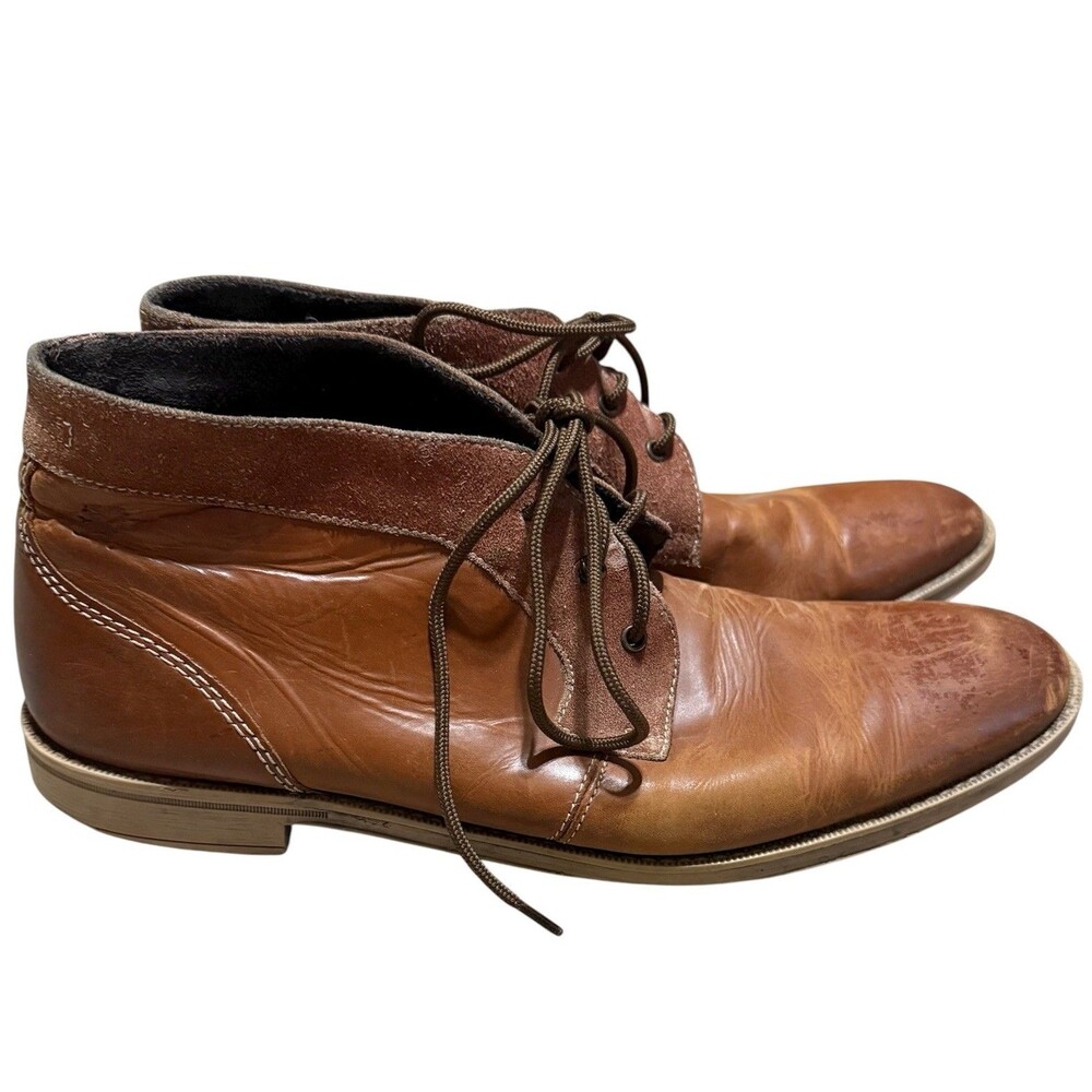 Stacy Adams Chukka Boots Brown Leather Suede Plain Toe‎ Cognac Delaney 13 Shoes